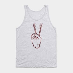 Guitar and Bass Outline Hand Peace Sign Light Theme Tank Top